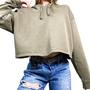 H&M Divided Cropped Pullover Hoodie in Olive Green Sz XS (Oversized)